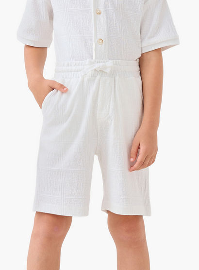 Juniors Boys Shirt and Shorts Set with Textured Design - Cotton - Short Sleeves - Collar-boys-clothing-setsandcoords-image-3