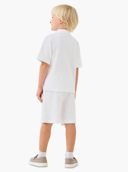 Juniors Boys Shirt and Shorts Set with Textured Design - Cotton - Short Sleeves - Collar-boys-clothing-setsandcoords-image-4