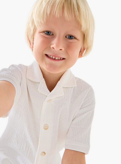 Juniors Boys Shirt and Shorts Set with Textured Design - Cotton - Short Sleeves - Collar-boys-clothing-setsandcoords-image-5