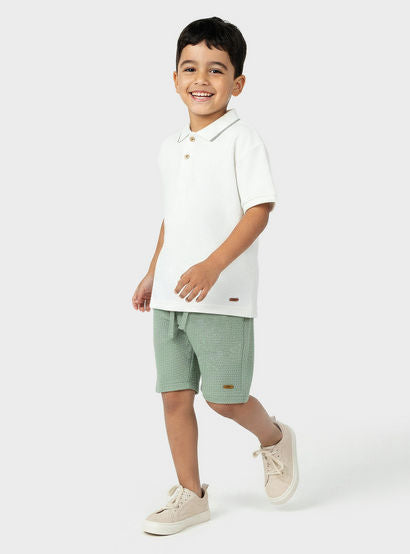Eligo Collared Short Sleeves Polo T-shirt and Shorts Set with Waffle Textured Design-boys-clothing-setsandcoords-image-2