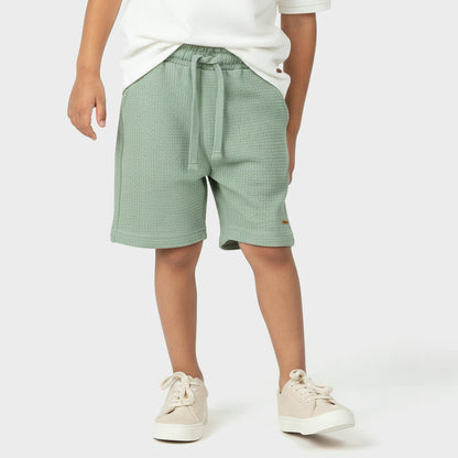 Eligo Collared Short Sleeves Polo T-shirt and Shorts Set with Waffle Textured Design