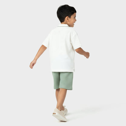 Eligo Collared Short Sleeves Polo T-shirt and Shorts Set with Waffle Textured Design