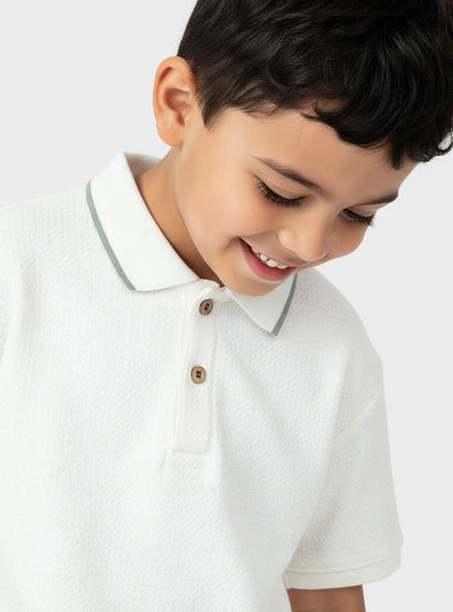Eligo Collared Short Sleeves Polo T-shirt and Shorts Set with Waffle Textured Design-boys-clothing-setsandcoords-image-7