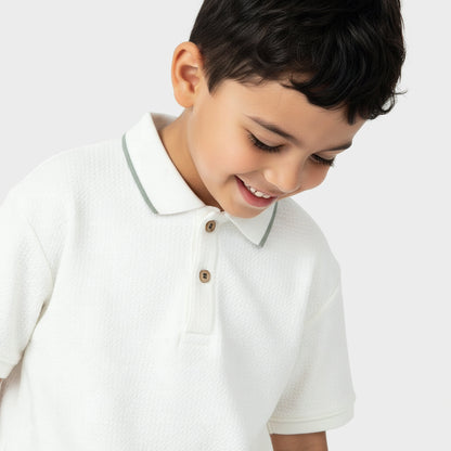 Eligo Collared Short Sleeves Polo T-shirt and Shorts Set with Waffle Textured Design