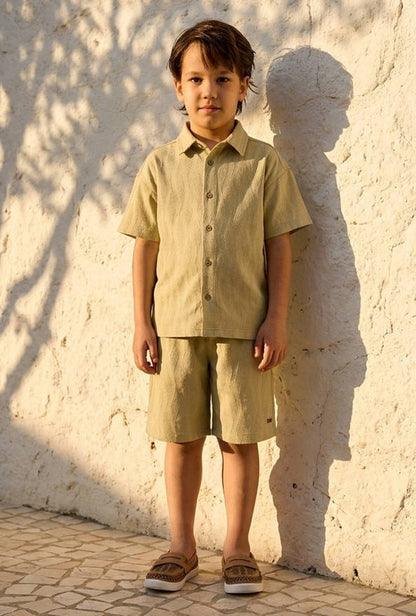 Eligo Collared Short Sleeves Shirt and Shorts Set with Textured Design
