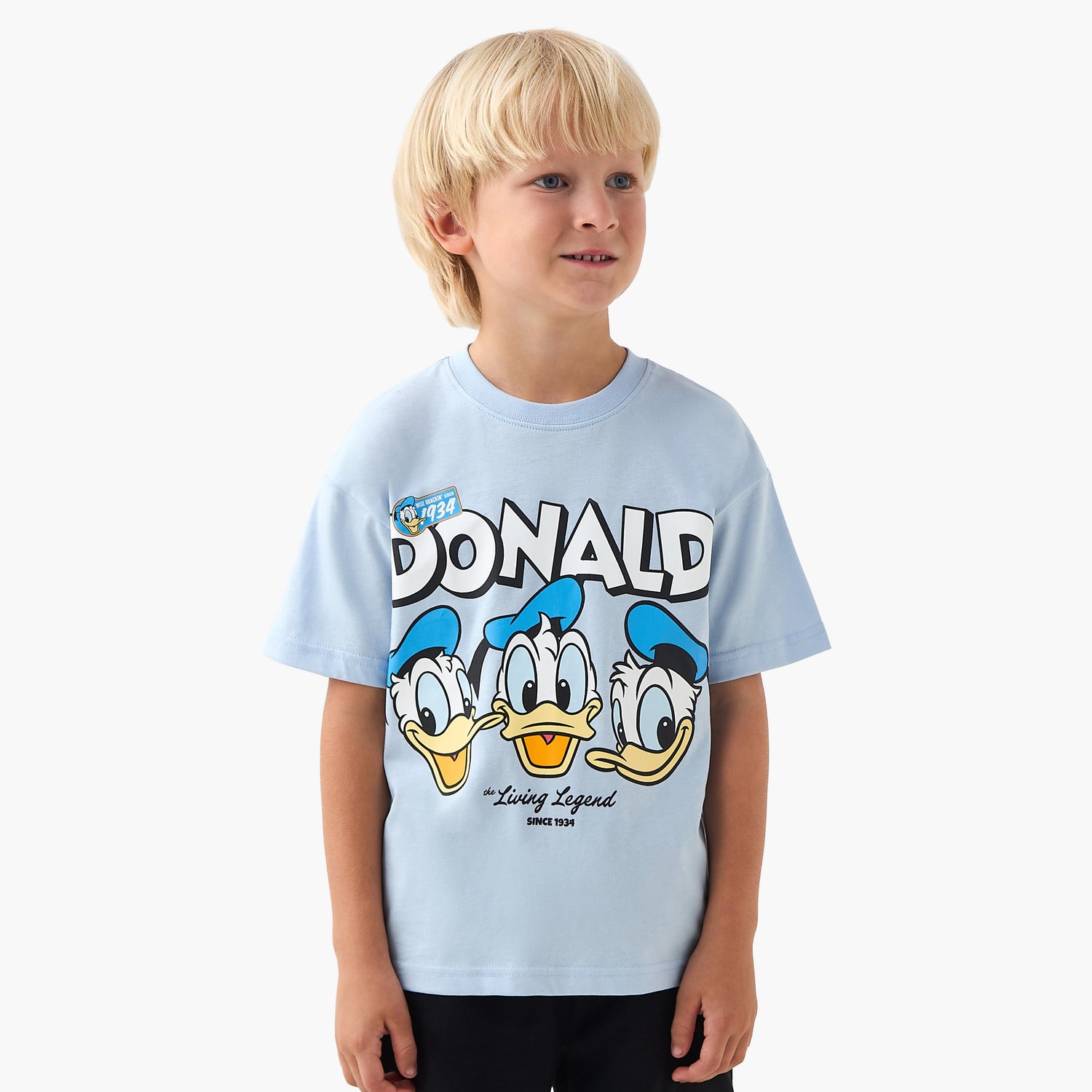 Disney Crew Neck Short Sleeves T-shirt with Donald Duck Print - Blue / 1-2 yrs