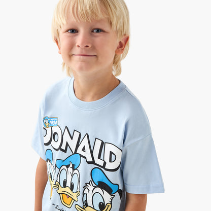 Disney Crew Neck Short Sleeves T-shirt with Donald Duck Print