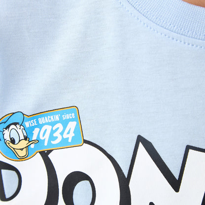 Disney Crew Neck Short Sleeves T-shirt with Donald Duck Print