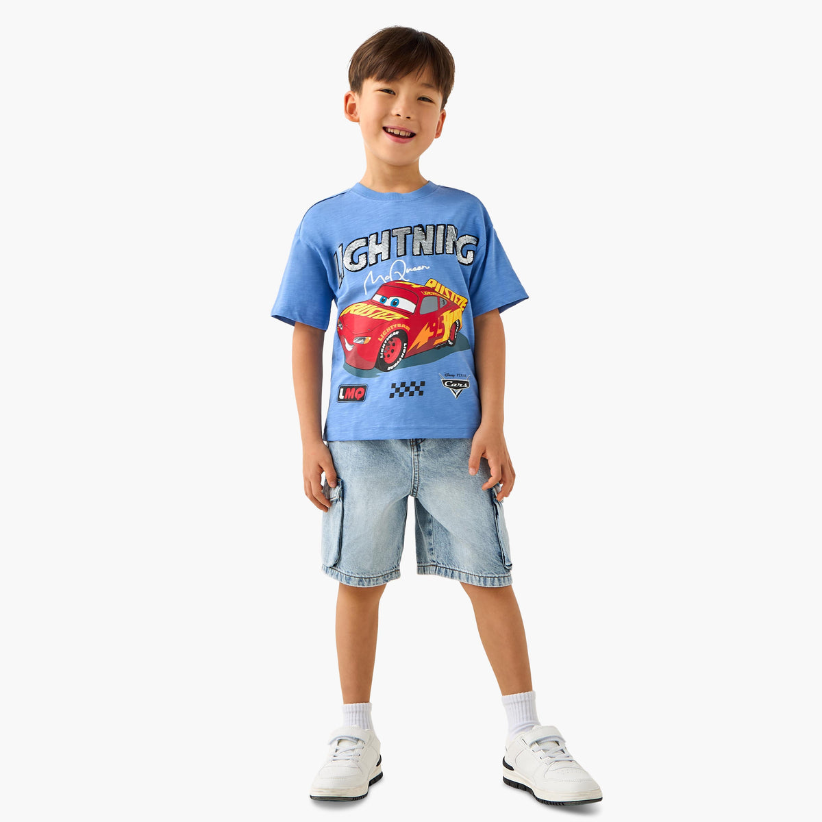 Disney Crew Neck Short Sleeves T-shirt with Lightning McQueen Print