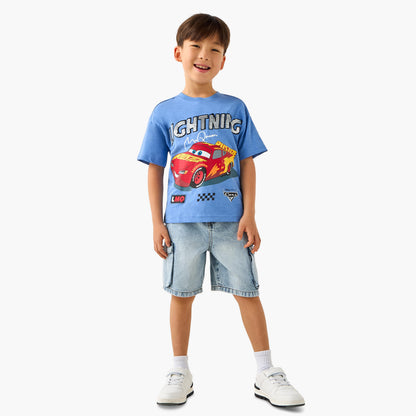 Disney Crew Neck Short Sleeves T-shirt with Lightning McQueen Print