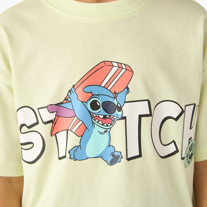 Disney Crew Neck Short Sleeves T-shirt with Stitch Print