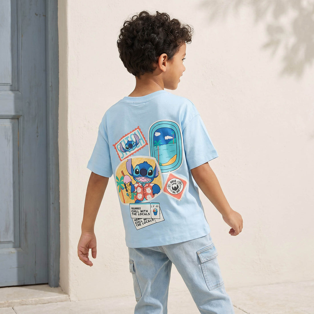 Disney Crew Neck Short Sleeve T-shirt with Stitch Print