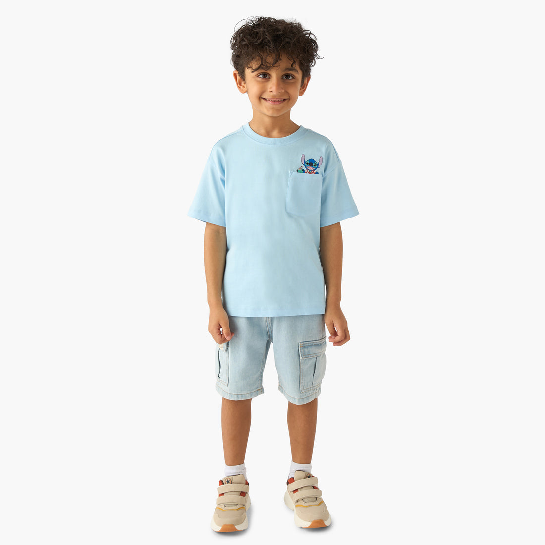 Disney Crew Neck Short Sleeve T-shirt with Stitch Print