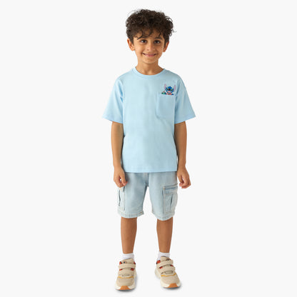 Disney Crew Neck Short Sleeve T-shirt with Stitch Print