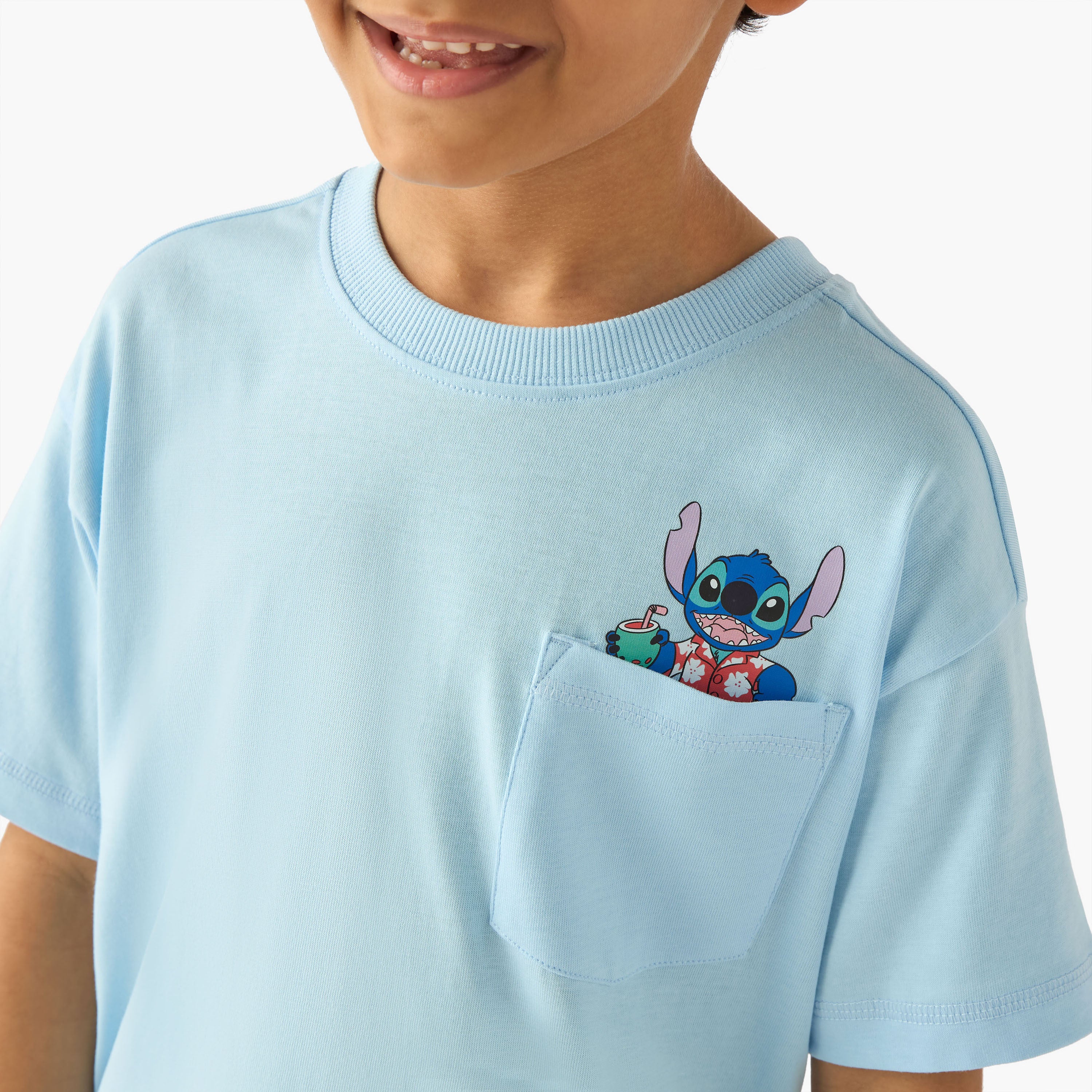 Disney Crew Neck Short Sleeve T-shirt with Stitch Print