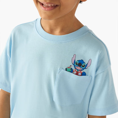 Disney Crew Neck Short Sleeve T-shirt with Stitch Print