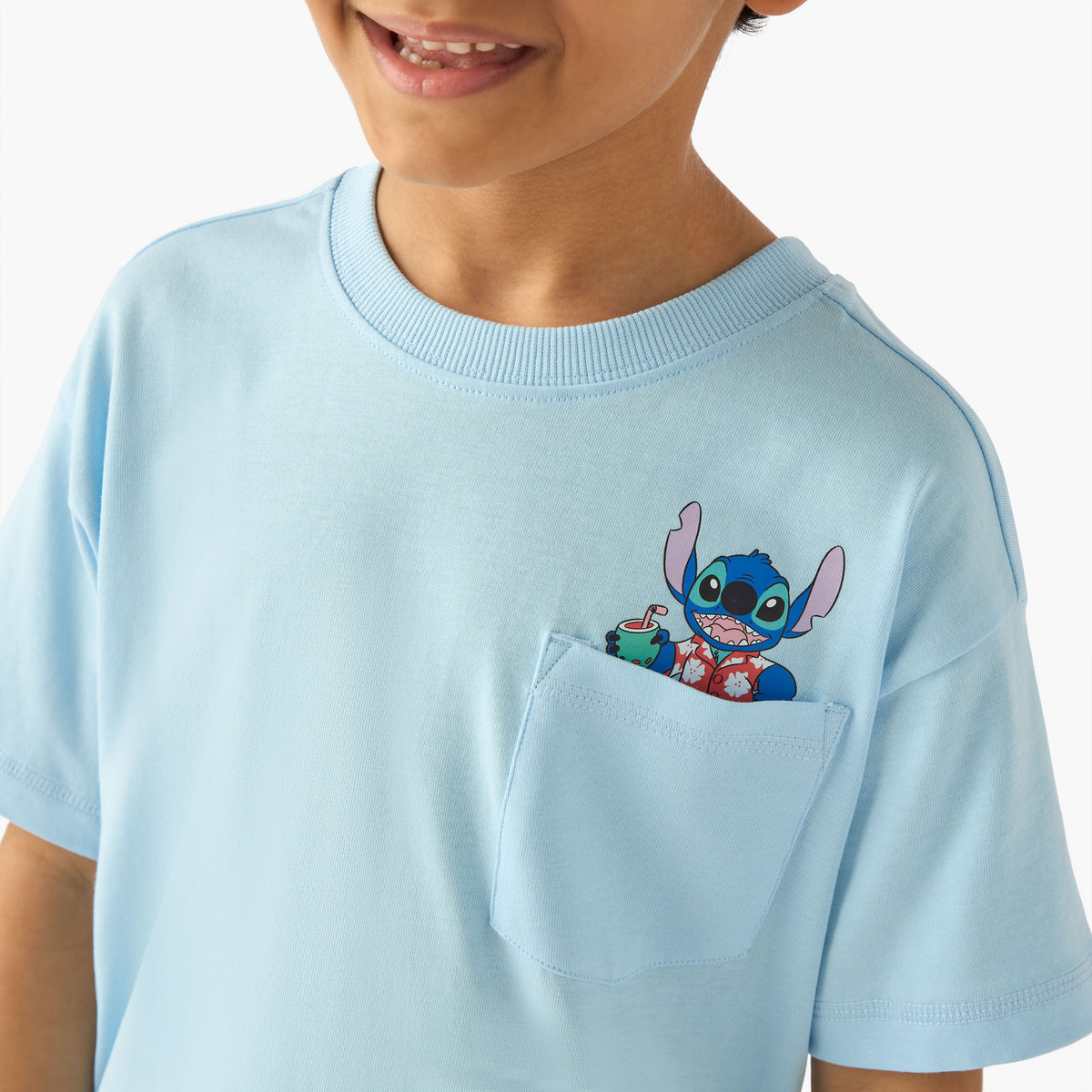 Disney Crew Neck Short Sleeve T-shirt with Stitch Print