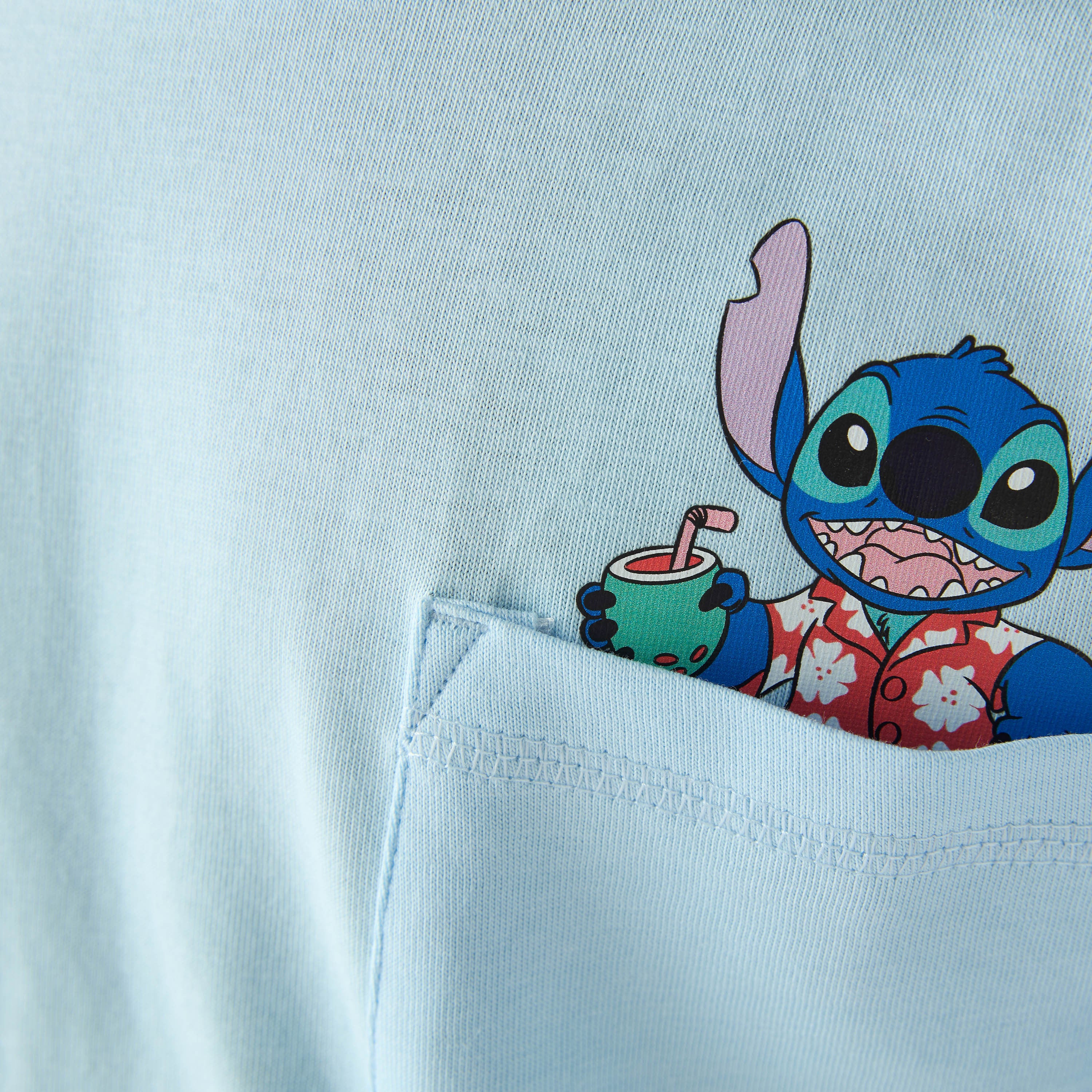 Disney Crew Neck Short Sleeve T-shirt with Stitch Print