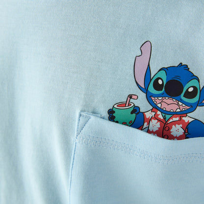 Disney Crew Neck Short Sleeve T-shirt with Stitch Print