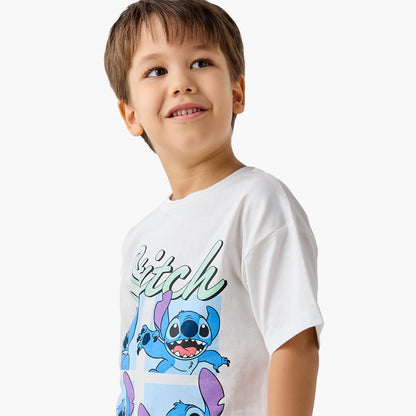 Disney Crew Neck Short Sleeves T-shirt with Stitch Print