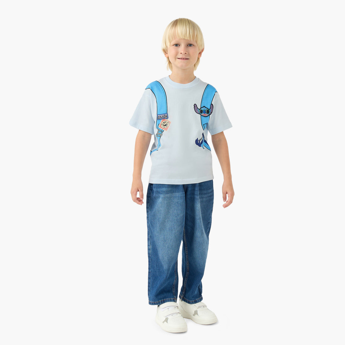 Disney Crew Neck Short Sleeves T-shirt with Stitch Print