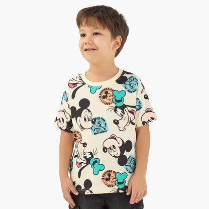 Disney Crew Neck Short Sleeves T-shirt with Mickey Mouse and Friends Print - Yellow / 1-2 yrs
