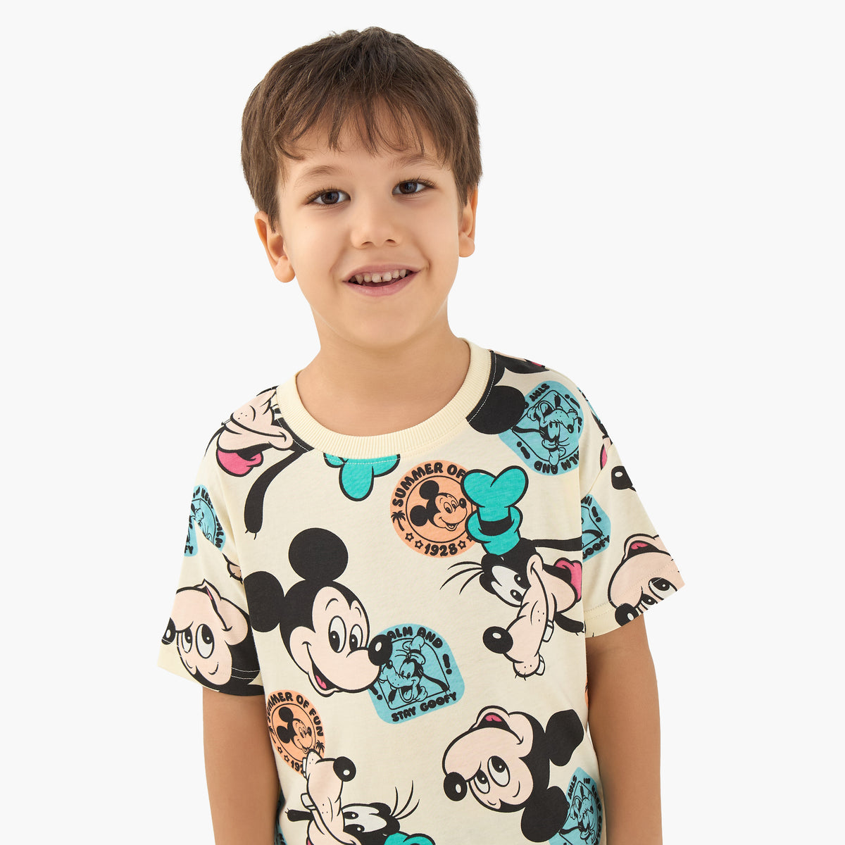 Disney Crew Neck Short Sleeves T-shirt with Mickey Mouse and Friends Print