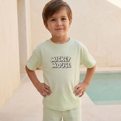 Disney Crew Neck Short Sleeve T-shirt and Shorts Set with Mickey Mouse Print