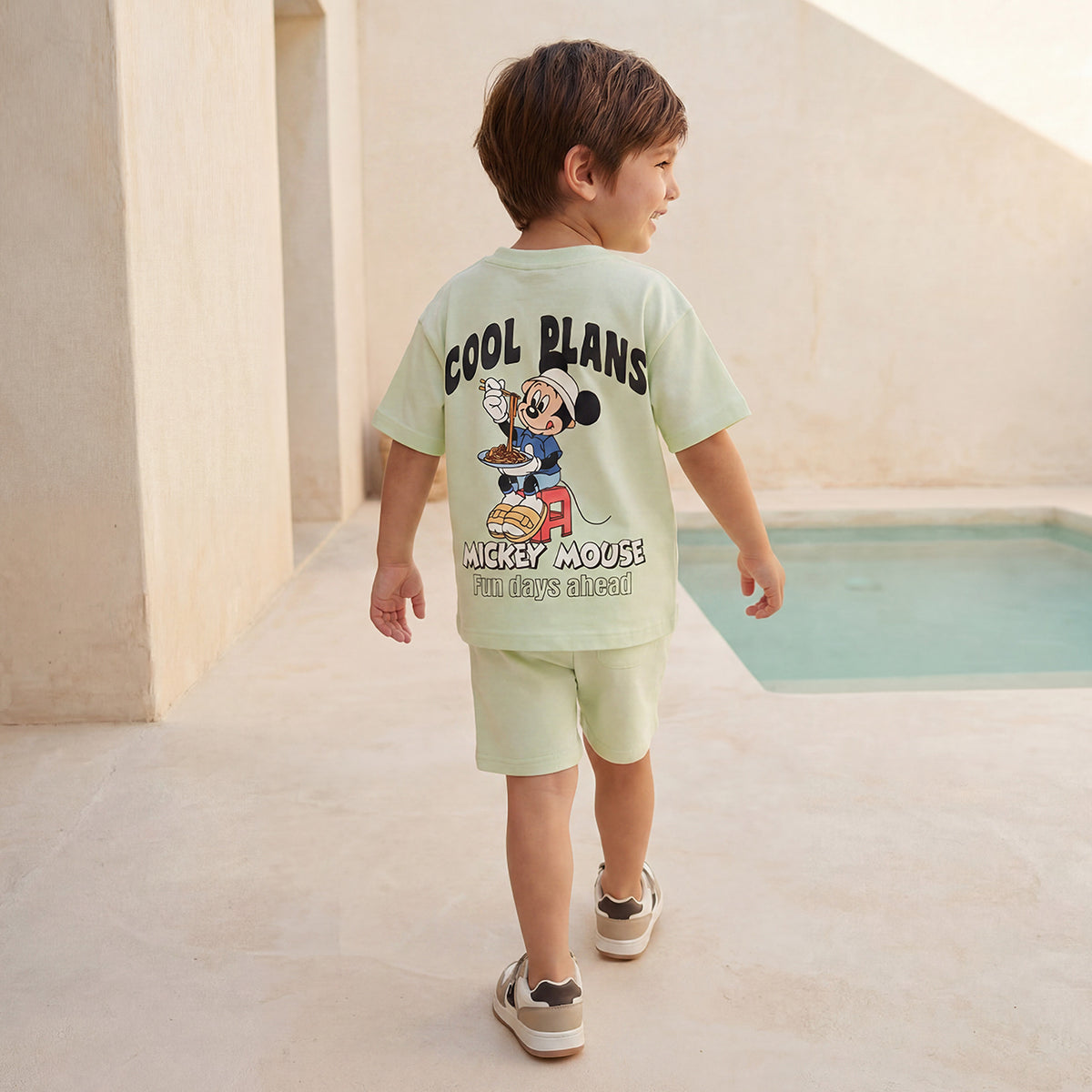 Disney Crew Neck Short Sleeve T-shirt and Shorts Set with Mickey Mouse Print