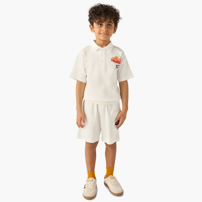 Disney Collared Short Sleeve Polo T-shirt and Shorts Set with Lightning McQueen Print - Cream / 2-3 yrs