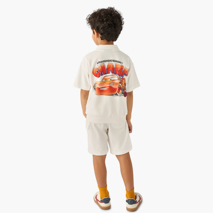 Disney Collared Short Sleeve Polo T-shirt and Shorts Set with Lightning McQueen Print