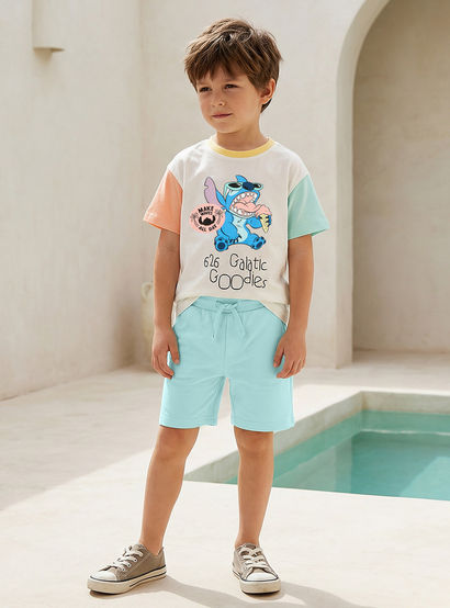 Disney Crew Neck Short Sleeve T-shirt and Shorts Set with Stitch Print-boys-clothing-setsandcoords-image-1