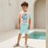 Disney Crew Neck Short Sleeve T-shirt and Shorts Set with Stitch Print - Blue / 6-7 yrs
