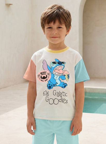 Disney Crew Neck Short Sleeve T-shirt and Shorts Set with Stitch Print-boys-clothing-setsandcoords-image-2