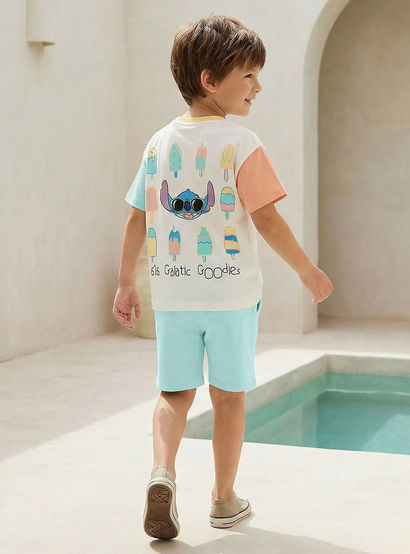 Disney Crew Neck Short Sleeve T-shirt and Shorts Set with Stitch Print-boys-clothing-setsandcoords-image-3