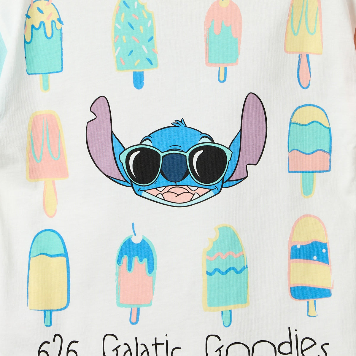 Disney Crew Neck Short Sleeve T-shirt and Shorts Set with Stitch Print