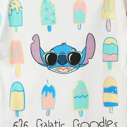 Disney Crew Neck Short Sleeve T-shirt and Shorts Set with Stitch Print