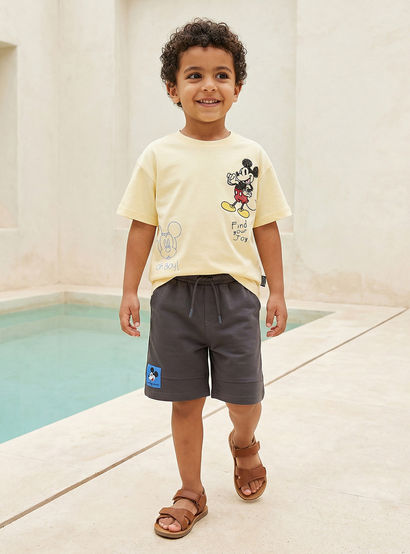 Disney Crew Neck Short Sleeve T-shirt and Shorts Set with Mickey Mouse Embroidery-boys-clothing-setsandcoords-image-1