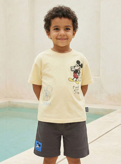 Disney Crew Neck Short Sleeve T-shirt and Shorts Set with Mickey Mouse Embroidery-boys-clothing-setsandcoords-image-2