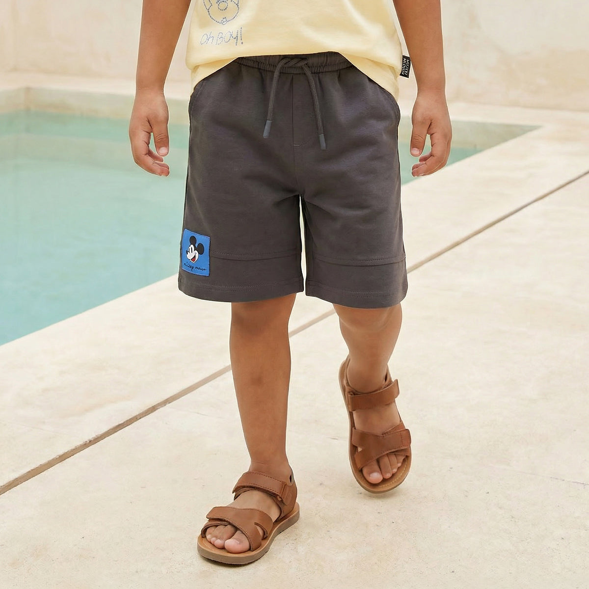 Disney Crew Neck Short Sleeve T-shirt and Shorts Set with Mickey Mouse Embroidery