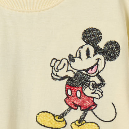 Disney Crew Neck Short Sleeve T-shirt and Shorts Set with Mickey Mouse Embroidery