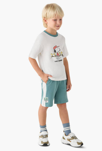Crew Neck Short Sleeves T-shirt and Shorts Set with Snoopy Print