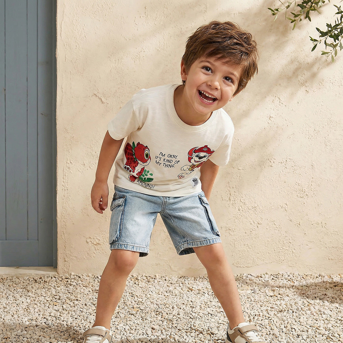 Crew Neck Short Sleeves T-shirt with PAW Patrol Print