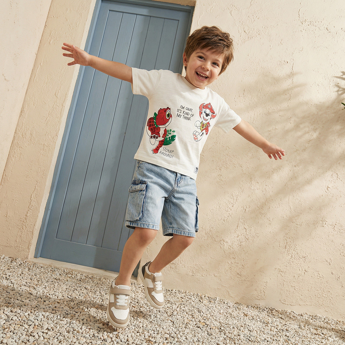 Crew Neck Short Sleeves T-shirt with PAW Patrol Print