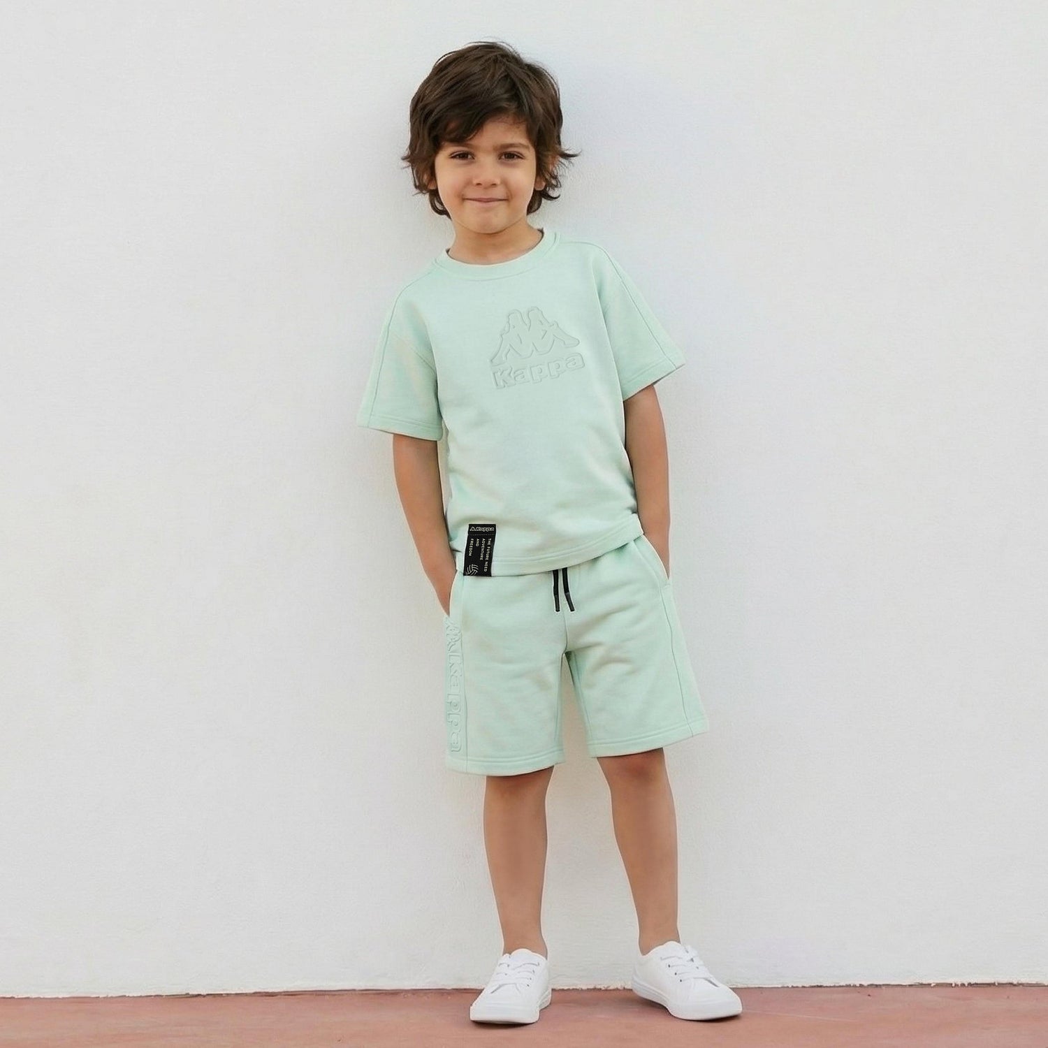 Kappa Crew Neck Short Sleeves T-shirt and Shorts Set with Embossed Logo - Green / 6-7 yrs