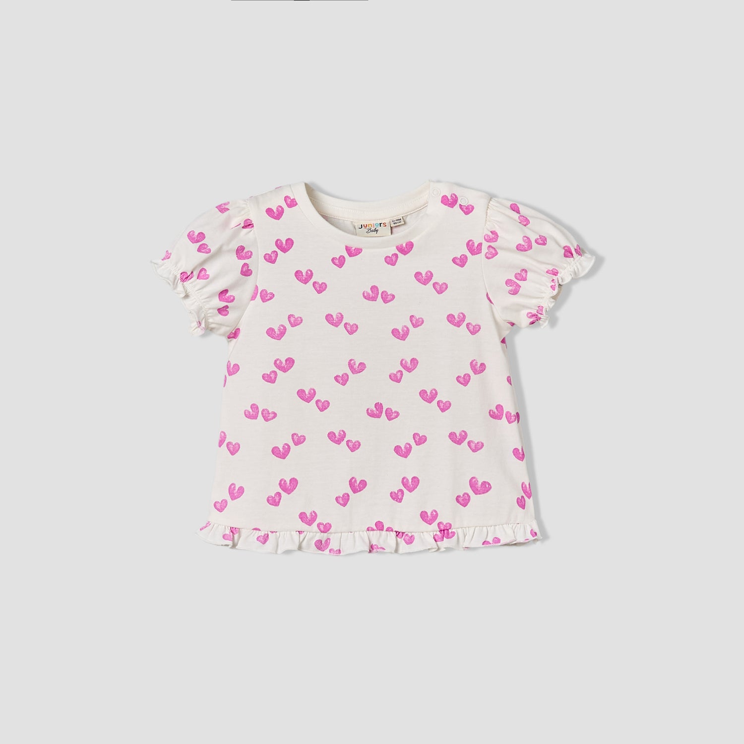 Pack of 2 Juniors Crew Neck Ruffle Sleeves T-shirt with Heart Print