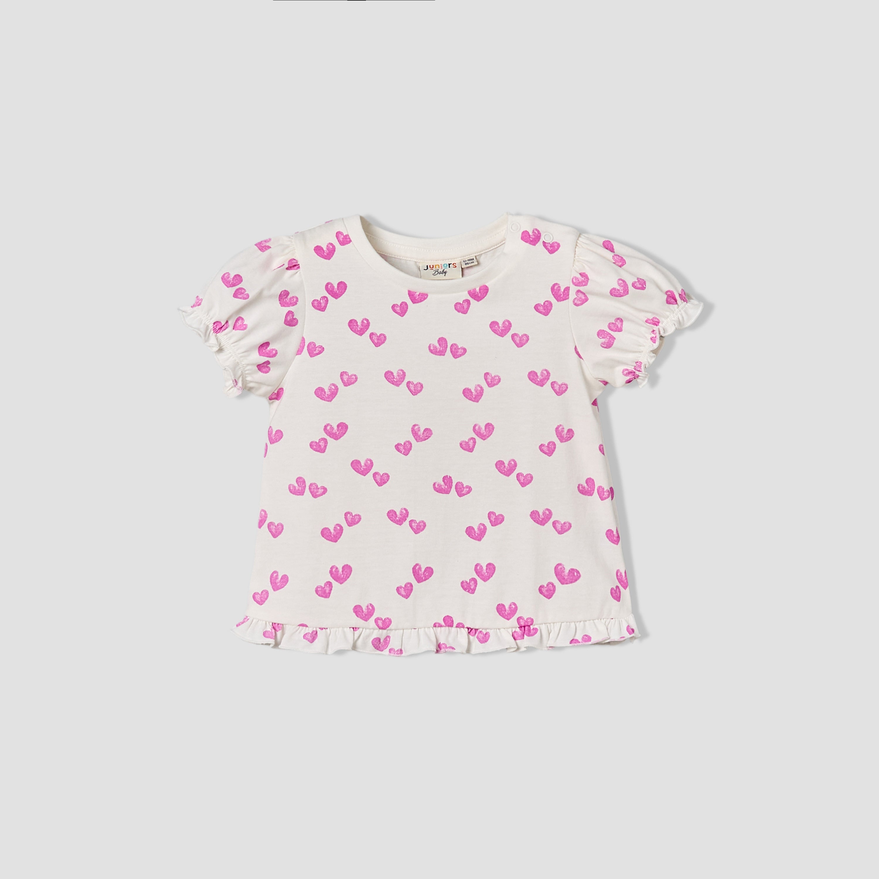 Pack of 2 Juniors Crew Neck Ruffle Sleeves T-shirt with Heart Print