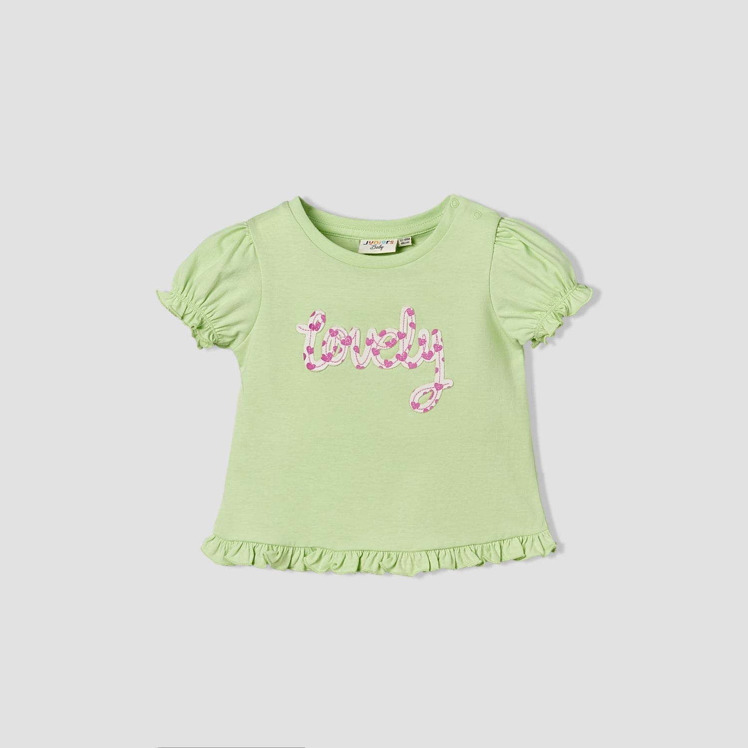 Pack of 2 Juniors Crew Neck Ruffle Sleeves T-shirt with Heart Print