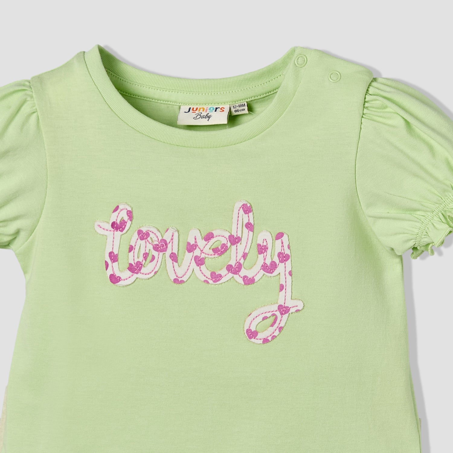 Pack of 2 Juniors Crew Neck Ruffle Sleeves T-shirt with Heart Print