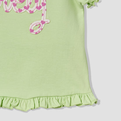 Pack of 2 Juniors Crew Neck Ruffle Sleeves T-shirt with Heart Print